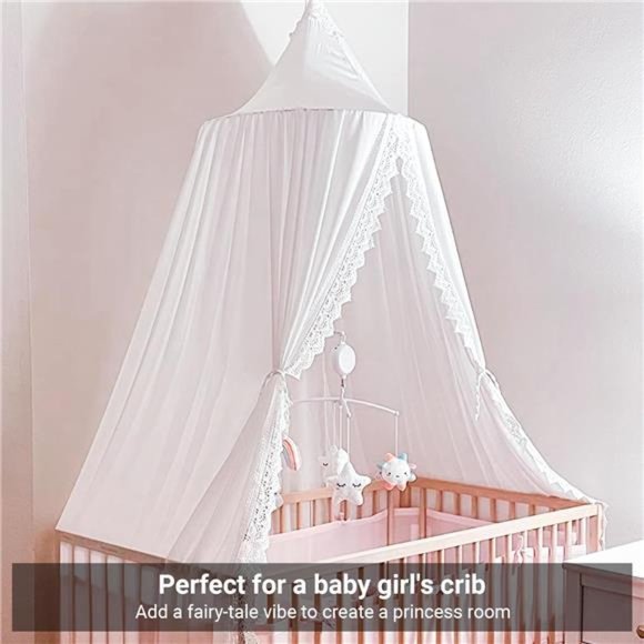 Kids Bed Canopy- Princess Fairy Lace & Chiffon Crib Canopy Hanging Curtains - Picture 5 of 7